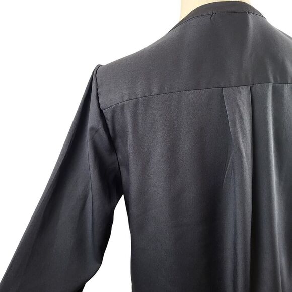 Jacklyn Smith Small Slate Blue Blouse Beaded Shoulders Button Shirred Front Glam - Picture 7 of 11